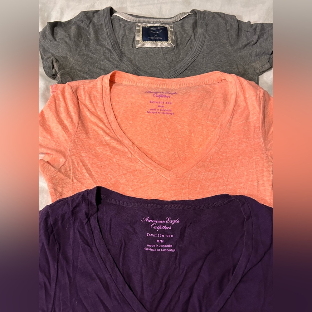 American Eagle Outfitters Short Sleeve Tees Bundle - Coral, Plum, Charcoal
